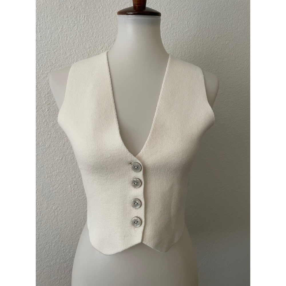 Zara Knit Vest Women S Ivory Cream Button Up Cropped V-Neck Waistcoat